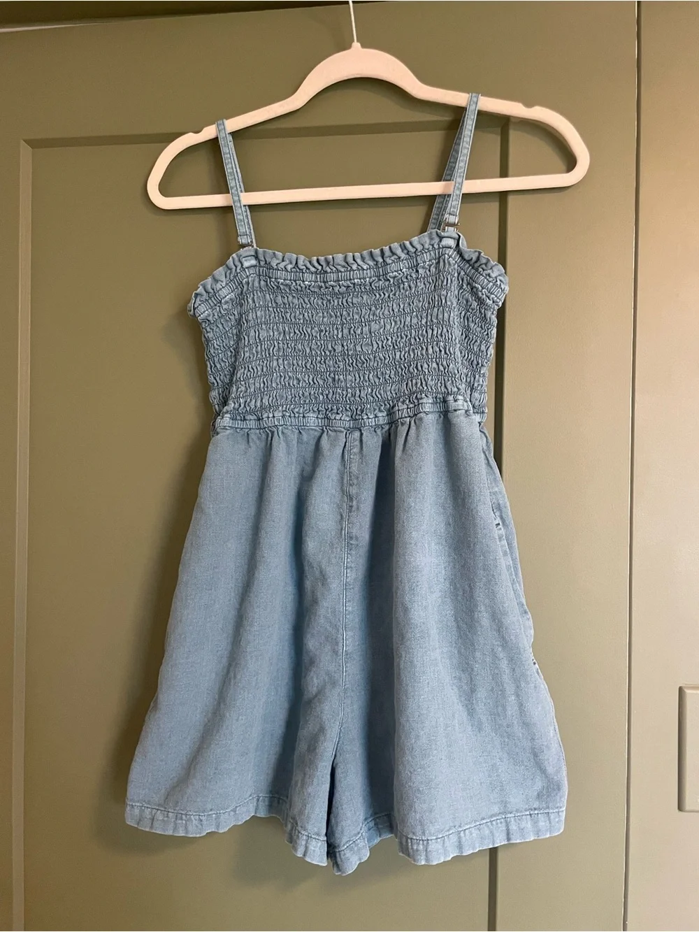 Pilcro Anthropologie Smocked Linen Romper